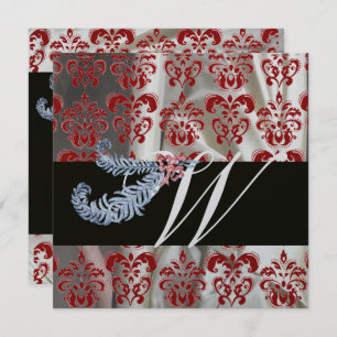 CONVITE DIAMOND FEATHTHERS RED SILVER SILK MONOGRAM