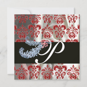 CONVITE DIAMOND FEATHTHERS RED WHITE SILK MONOGRAM