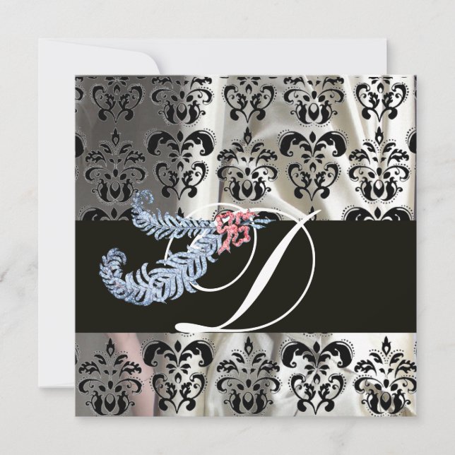 CONVITE DIAMOND FEATHTHERS WHITE BLACK SILK MONOGRAM (Frente)