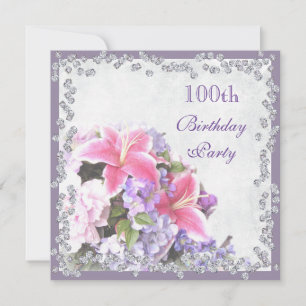 Convite Diamond Framed Flowers 100º Aniversário