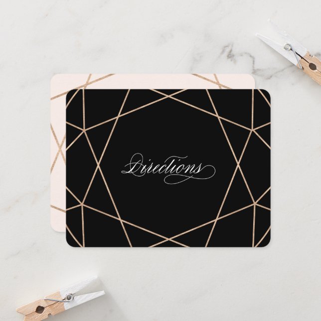 Convite Diamond Gemstone Chic Wedtions Direções Geométrica (Frente/Verso In Situ)