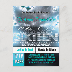 Convite Diamond Glow, 16 VIP Pass Invite [Teal]