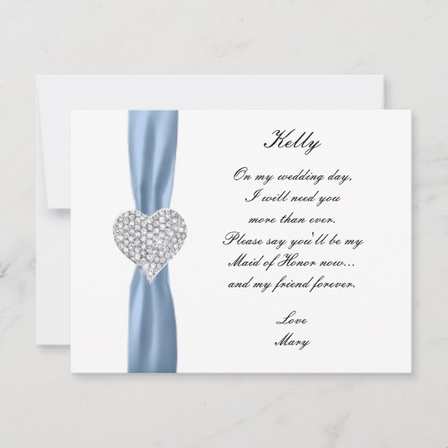 Convite Diamond Heart Blue Madrinha de casamento Card (Frente)