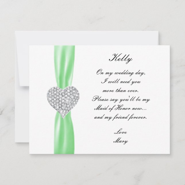 Convite Diamond Heart Green Madrinha de casamento Card (Frente)