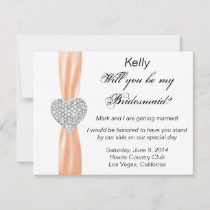 Convite Diamond Heart Orange Wedding Bridesmaid Card