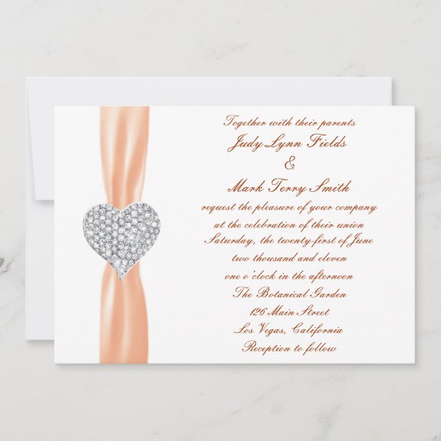 Convite Diamond Heart Orange Weding Invitation (Frente)