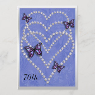 Convite Diamond Hearts & Butterflies 70 Birthday
