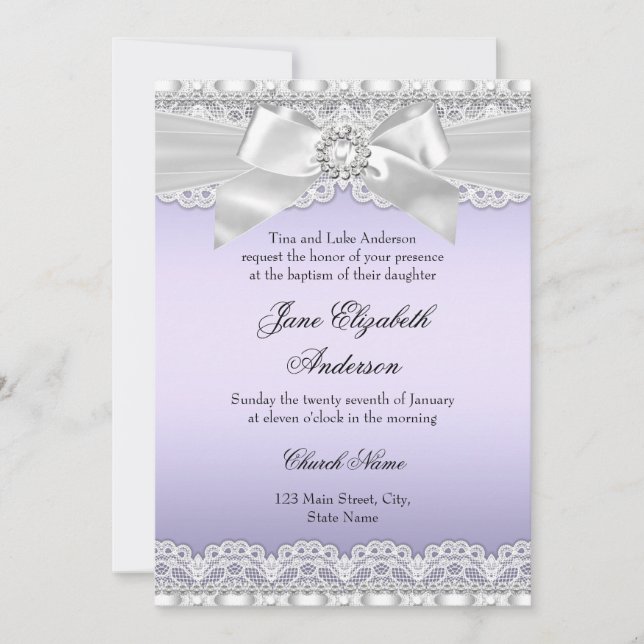 Convite Diamond Lace & Arco Purple Baptism Convide (Frente)