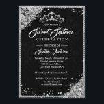 Convite Diamond Lace Sparkle Tiara Silver Black Sweet 16<br><div class="desc">Mais elegantes 16 convites na Loja Little Bayleigh</div>