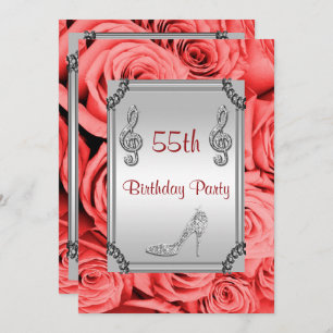 Convite Diamond Music Note, Stiletto e Rosa vermelha 55th