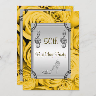 Convite Diamond Music Note, Stiletto e Yellow Roses 50th