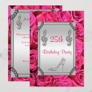 Convite Diamond Music Note, Stiletto & Pink Roses 25