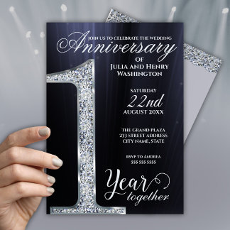 Convite Diamond One Year Together Silver Grey Anniversary