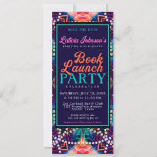 Convite Diamond Pearls Aqua Blue Boho Vibe Book Launch