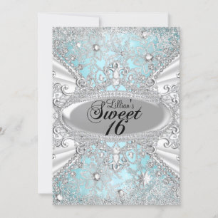 Convite Diamond Snowflake Blue Winter Wonderland Sweet 16