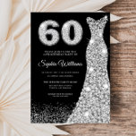 Convite Diamond Sparkle Dress Silver 60ª Festa de aniversá<br><div class="desc">Diamond Silver Sparkle Dress Black 60ª Variações de Convite de aniversário para o convite e itens correspondentes na nossa loja</div>