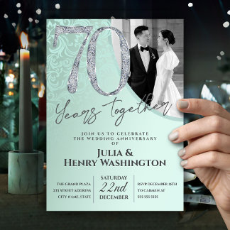 Convite Diamond Texture Text 70th Wedding Anniversary 