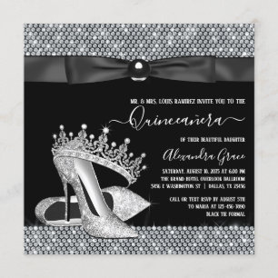 Convite Diamond Tiara Calçado Glam Black Tie Quinceanera