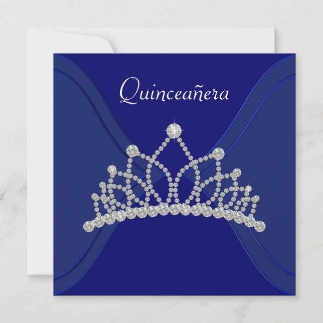 Convite Diamond Tiara Royal Blue Quinceanera Invants (Frente)