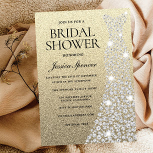 Convite Diamond Weding Vestir Dourado Chá de panela Glitte