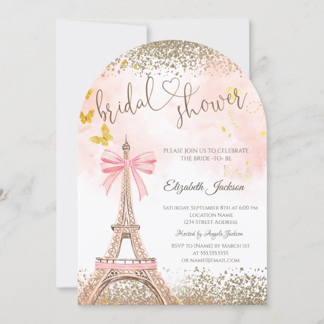 Convite  Diamonds Eiffel Tower Butterfly Bridal Shower  (Frente)