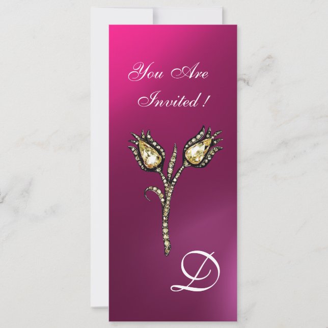 Convite DIAMONIA TULIPS MONOGRAM, Ametista roxo rosa (Frente)