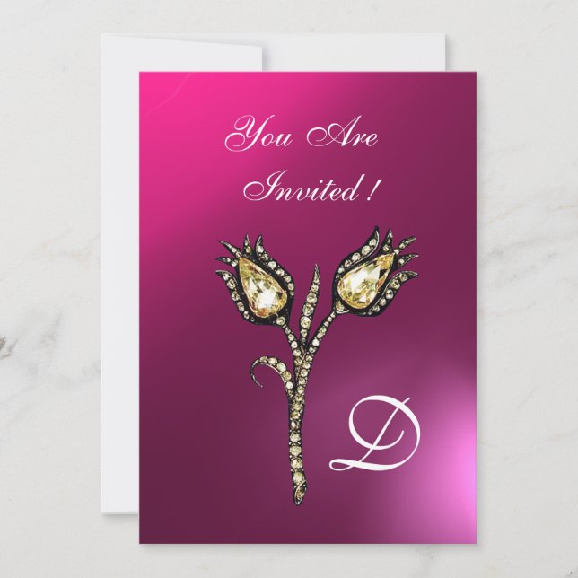 Convite DIAMONIA TULIPS MONOGRAM, Ametista roxo rosa (Frente)