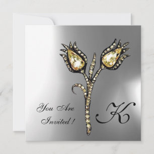 Convite DIAMONIA TULIPS MONOGRAM, Cinza White Moonstone