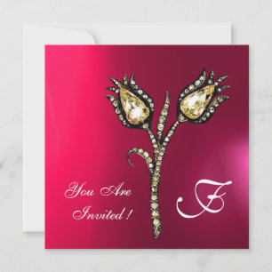 Convite DIAMONIA TULIPS MONOGRAM, Fúchsia Rosa Púrpura