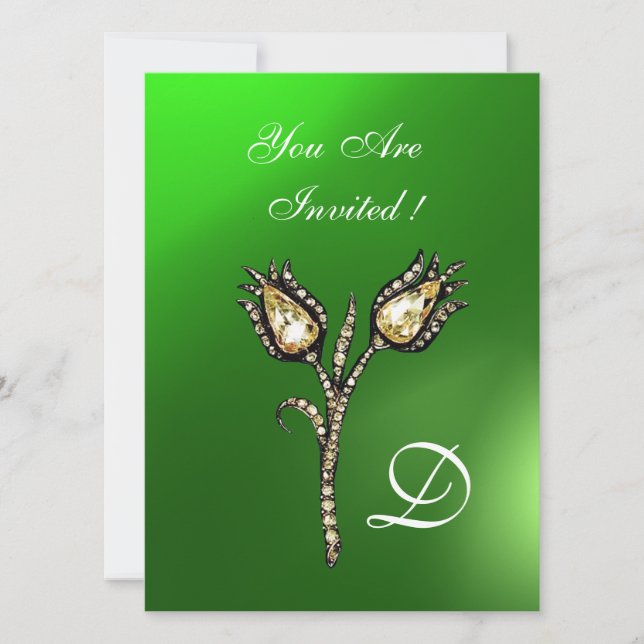 Convite DIAMONIA TULIPS MONOGRAM, Green Emerald (Frente)