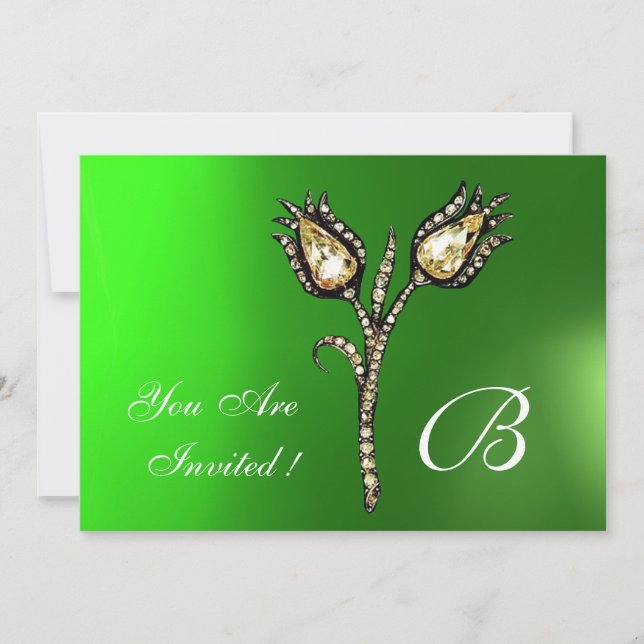 Convite DIAMONIA TULIPS MONOGRAM, Green Emerald (Frente)