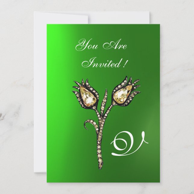 Convite DIAMONIA TULIPS MONOGRAM, Green Emerald (Frente)