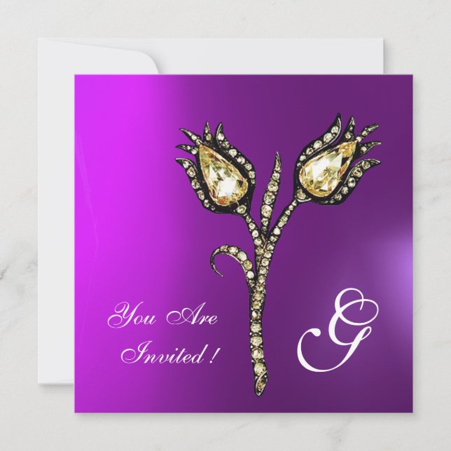 Convite DIAMONIA TULIPS MONOGRAM, violeta roxa (Frente)