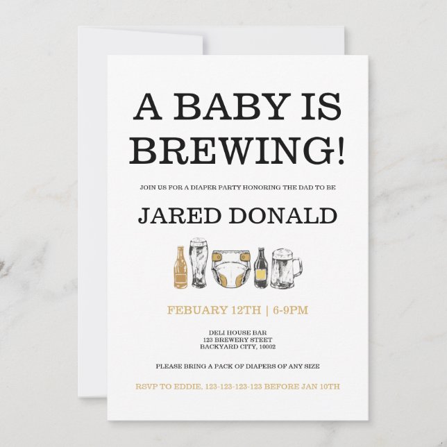 Convite Diaper Kegger Invitation Beer & Diapers Dad Shower (Frente)