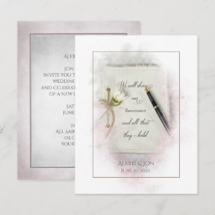 Convite diário de casamento com caneta e margarida