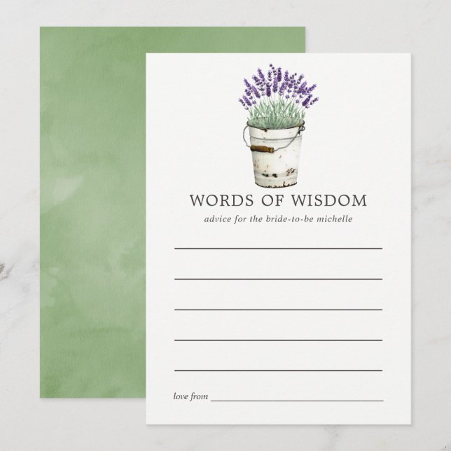 Convite Dicas de Chá de Noiva Aquarela Lavanda (Frente/Verso)