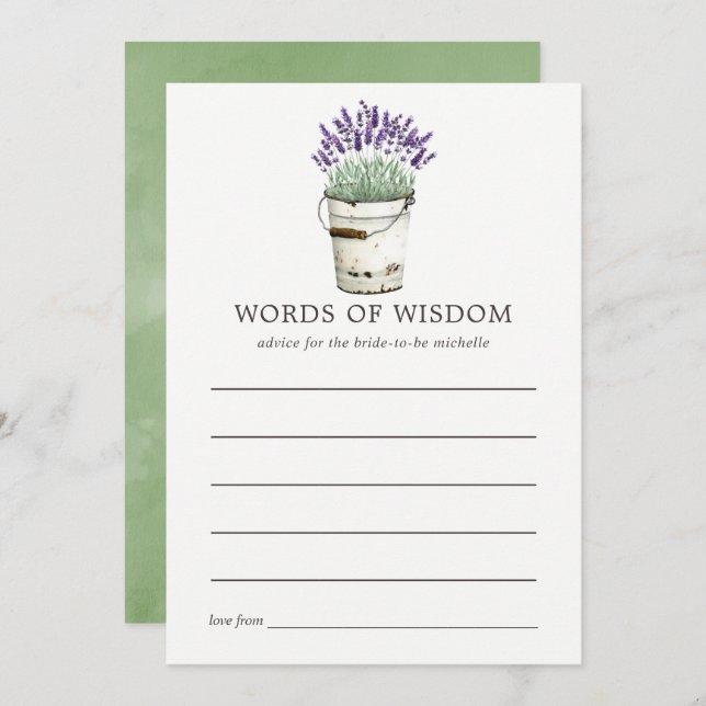 Convite Dicas de Chá de Noiva de Aquarela Lavanda (Frente/Verso)