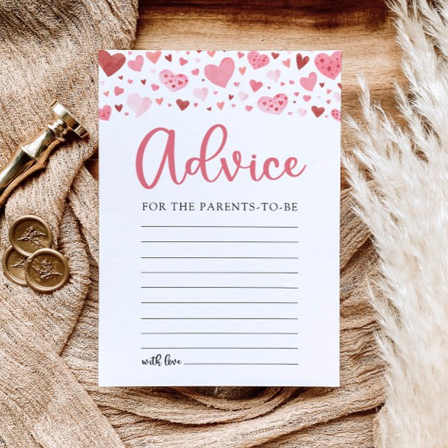 Convite Dicas de São Valentim Rosa para o Chá de Bebê dos  (Watercolor Girl Pink Hearts Valentine A Little Sweetheart Advice for the Parents Baby Shower Game)