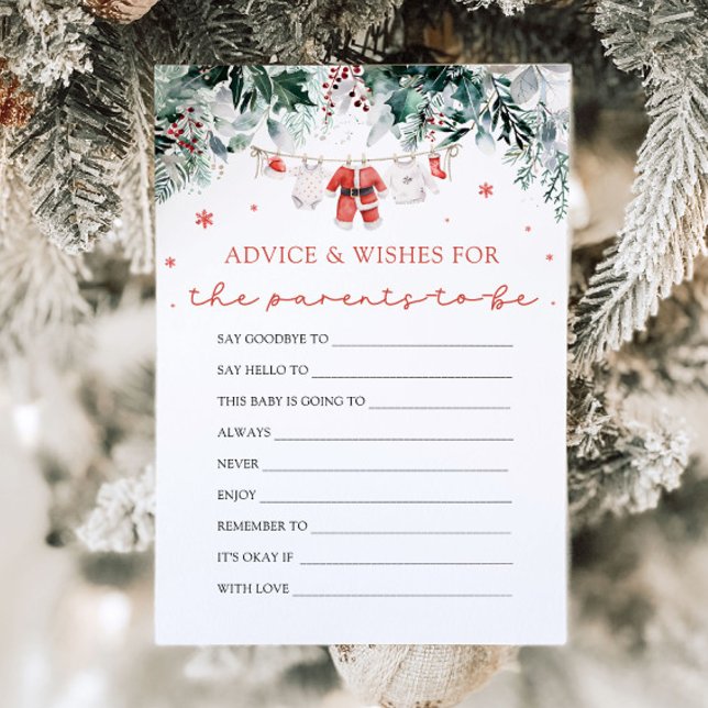 Convite Dicas e Desejos para Chá de Bebê do Papai Noel Nat (Watercolor Red Christmas Santa Baby Shower Advice and Wishes)