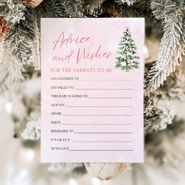 Convite Dicas e Desejos para o Chá de Bebê de Natal com La (Pink Bows Christmas Baby Shower Advice and Wishes Game)
