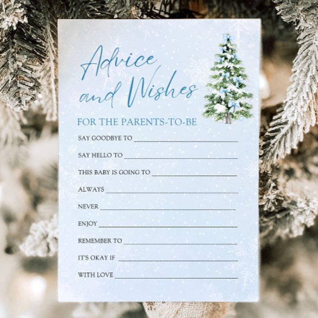 Convite Dicas e Desejos para o Chá de Bebê do Natal com La (Blue Bows Christmas Baby Shower Advice and Wishes Game)