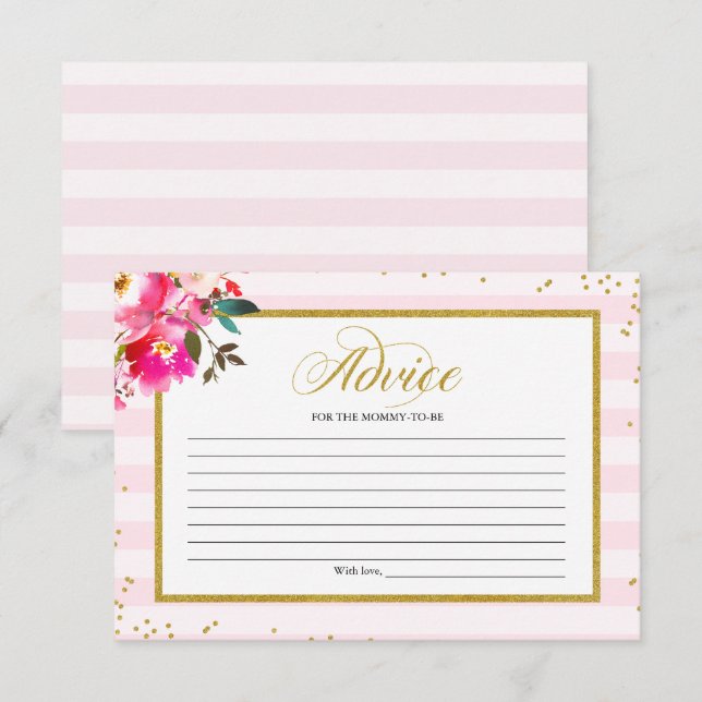 Convite Dicas para Mamãe de Rosa Floral Chá de Bebê (Frente/Verso)