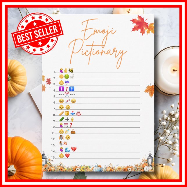 Convite DICIONÁRIO DE EMOJIS Jogo de Chá de Bebê Um Pequen (EMOJI PICTIONARY Easy Baby Shower Game A Little Pumpkin is on the Way Theme )