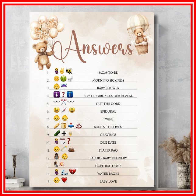 Convite Dicionário de EMOJIS Jogo para Chá de Bebê Urso Aq (Criador carregado)