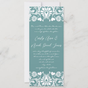 Convite Die Cut Aqua Blue Damask Wedding Invitation