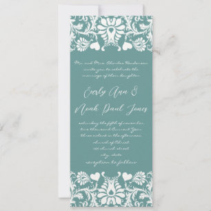 Convite Die Cut Aqua Blue Damask Wedding Invitation