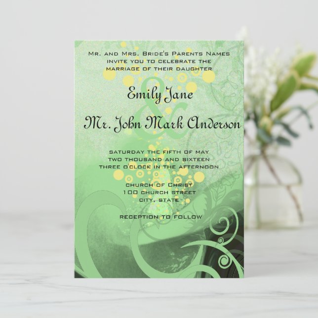 Convite Die Cut Green Calla Lily Wedding (Em pé/Frente)