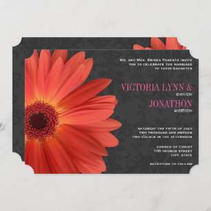 Convite Die Cut Pink Orange Gerber Daisy Wedding