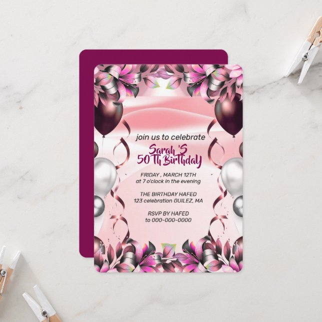 Convite Digital 50th Birthday Party Invitation Video Templ (Frente/Verso In Situ)