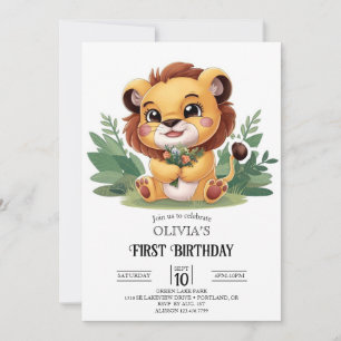 Convite Digital Colorida Dreamy Lion primeiro aniversario